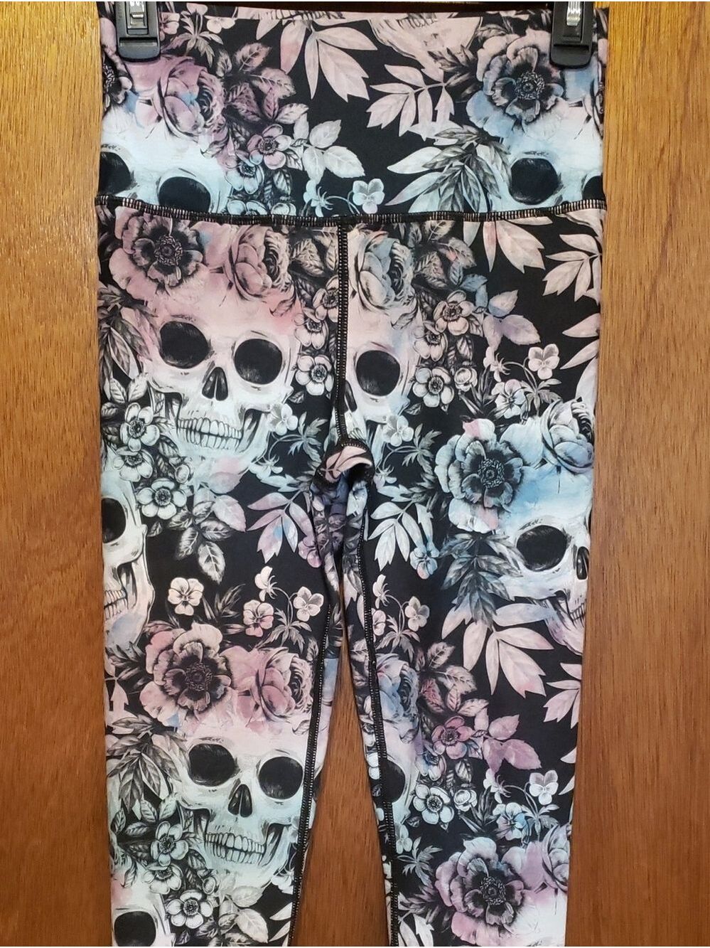 Evolution and Creation Black Skull & Floral Print Leggings with Pastel Accents